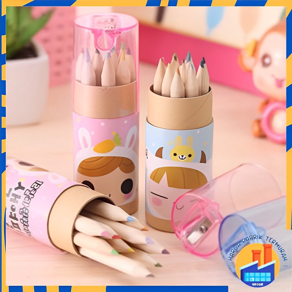 

HPT Pensil Warna 12 IN 1 + Serutan Pensil Color Pencils Quality Pensil Warna Karakter Kemasan Tabung Murah