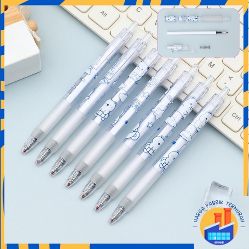 

HPT Pen Tinta Gel Mekanik Ujung Lancip Bolpoin Cetek Cetekan Alat Tulis Kantor Cute Ballpoint School Stationery ATK Murah Pulpen Lucu Aesthetic Motif Bear Pena Gel 0.5mm Warna Hitam