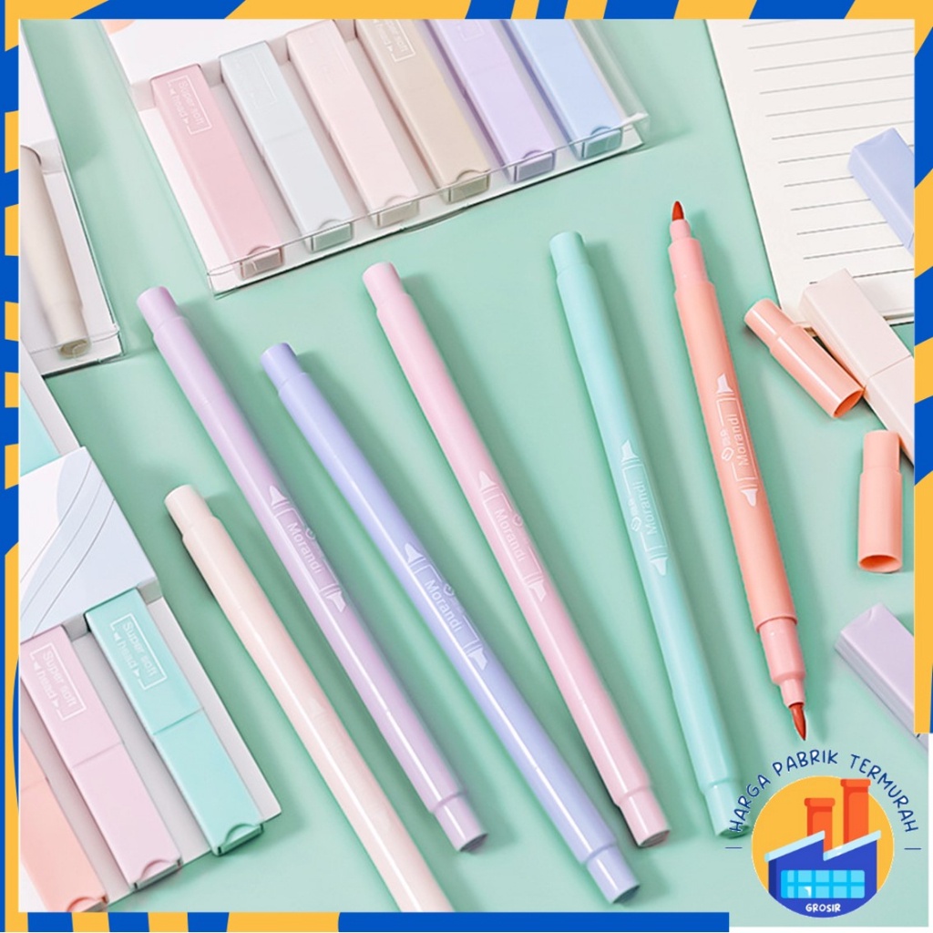 

HPT 1Set Highlighter Dua Sisi Warna pastel 6 Pcs Spidol Warna Double Side Two head Pen Diary Marker Stationery Lucu Unik Penanda Buku Warna Warni Pena Kepala Ganda Ujung Lembut