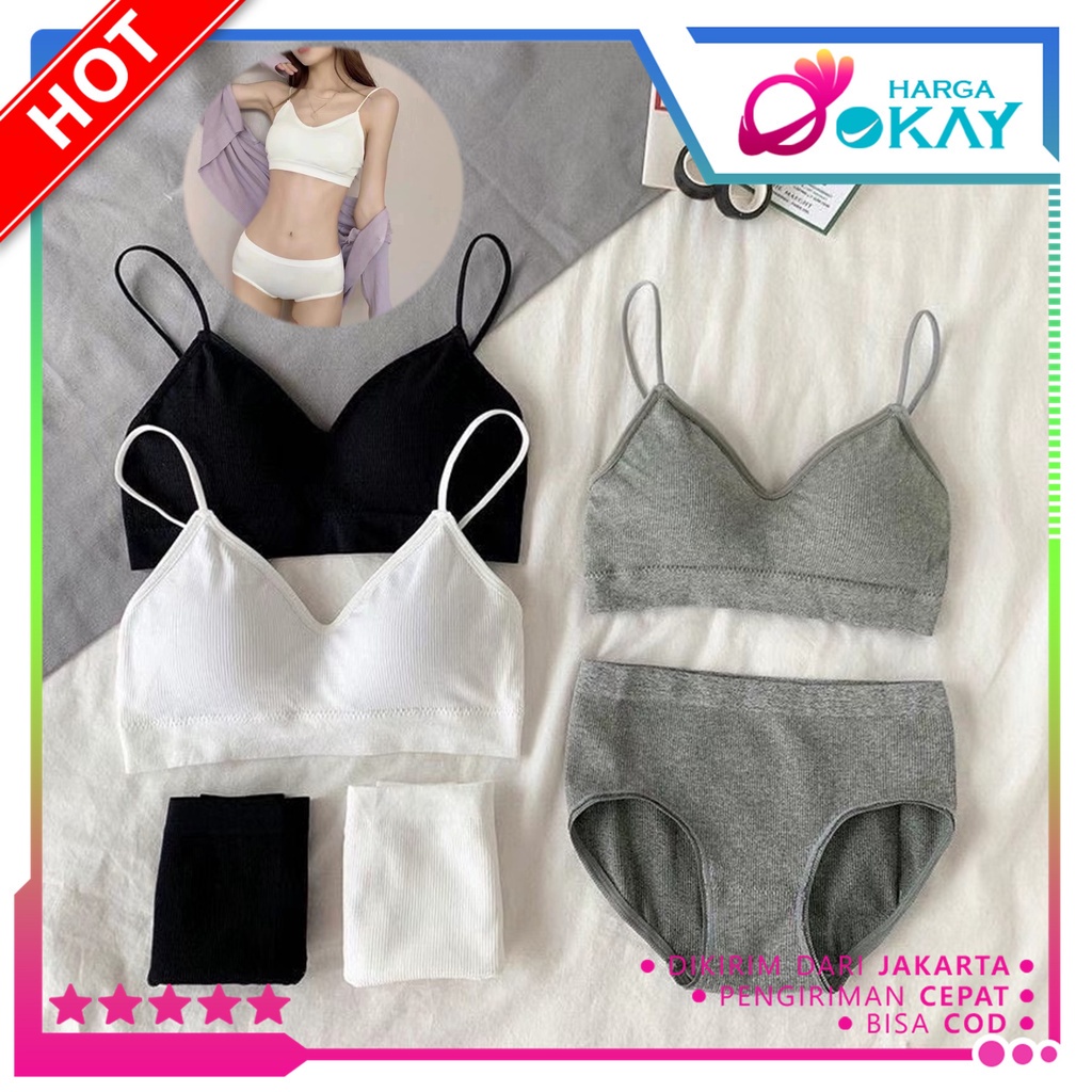 NEU HO BRA SET WANITA 6660 ONE SET TANKTOP BH CELANA DALAM PUSH UP WANITA TANPA KAWAT ELASTIS