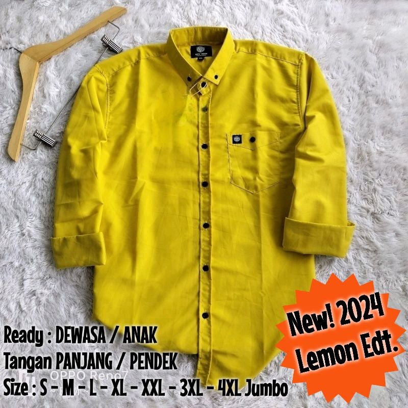 BAJU KEMEJA KOKO DEWASA AYAH ANAK KERAH POLOS LENGAN TANGAN PANJANG PENDEK BiMo WARNA KUNING YELLOW 