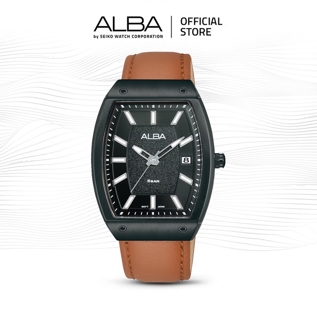 Alba Jam Tangan Pria Tank Fashion AG8N19 / AG8N19X1 Quartz Black Dial Brown Leather Strap Watch