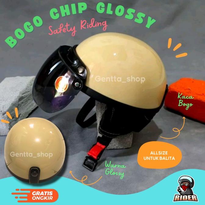 Helm Anak Bogo Polos Glossy Anak Laki Laki Balita Krem Batok Helm Sni