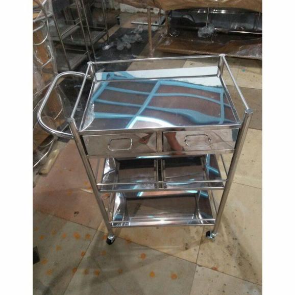 Meja Instrumen 3 Rak 2 Laci Stainless Troli Instrumen