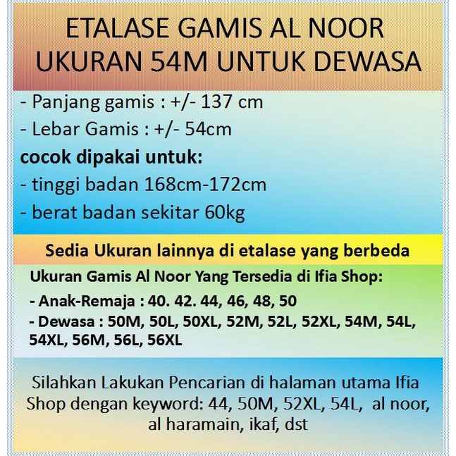Gamis Al Noor Size 54M - Jubah Gamis Arab Al Noor Pakaian Al Haramain