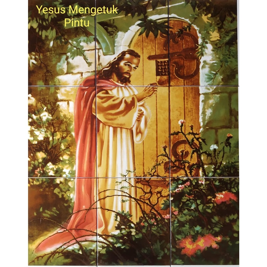 Panel Keramik 9x20x25 Yesus Mengetuk Pintu + Packing Palet Kayu