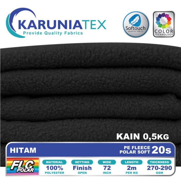 Terbaru Kain Polar Fleece 20S Hitam Karunia Textile Promo Terlaris