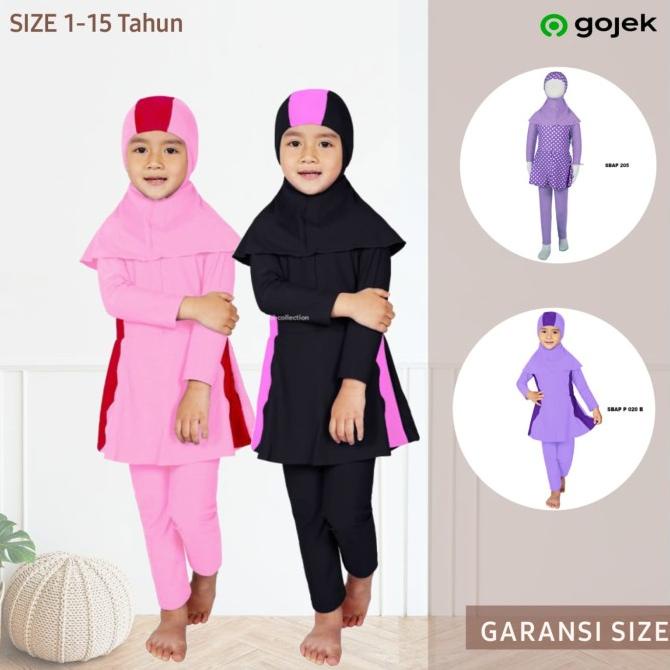 Baju Renang Anak Perempuan Cewek Muslim Muslimah Jilbab 1-10 tahun