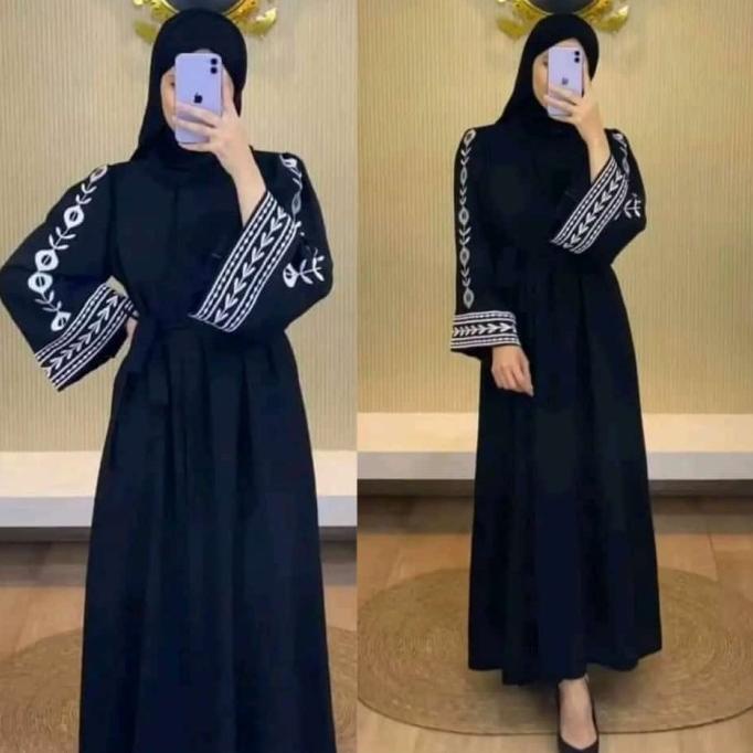 YM DeFashion Gamis ABAYA TURKEY Hitam Bordir Tazkiah JETBLACK NOJILBAB