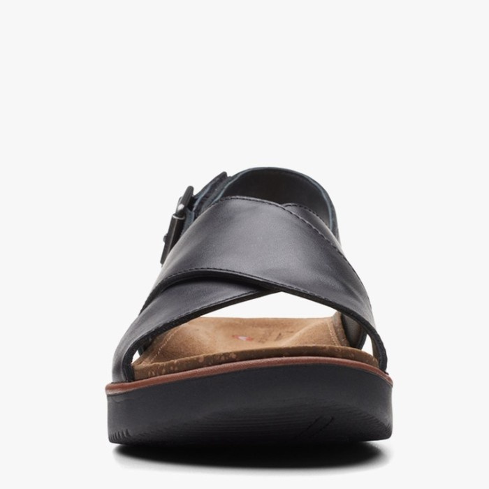 Clarks Elayne Cross Sandal Wedges Wanita - Black Leather