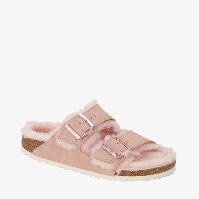 Birkenstock Arizona Shearling Sandal Wanita Ori Leather-Light Rose