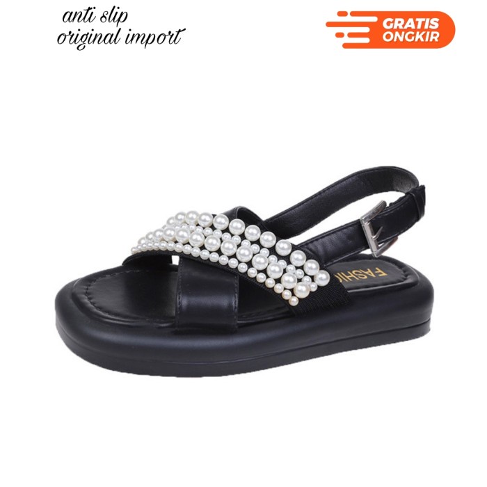 Gudang Tas - Sandal Wanita Mutiara Import Tali Kulit Sepatu High Heel