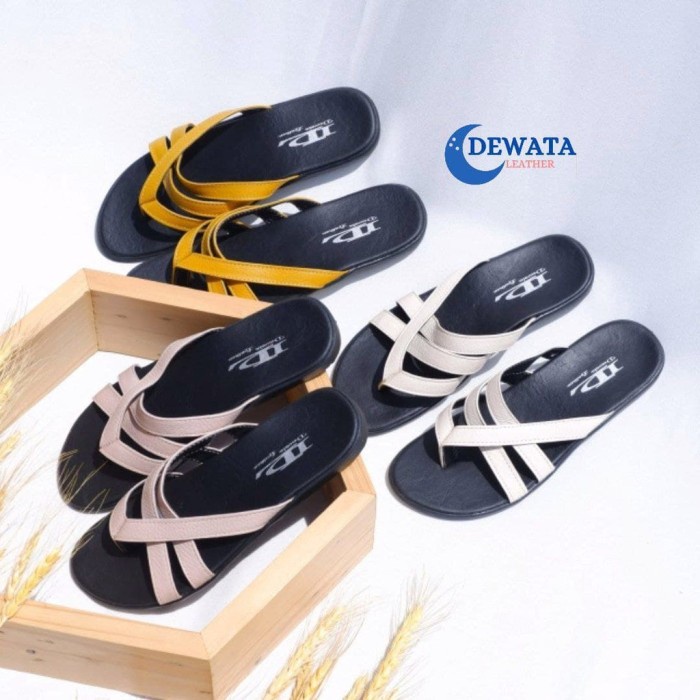 Sandal Papirut Sendal Teplek Kulit Slip Slop Sandal Kulit Wanita