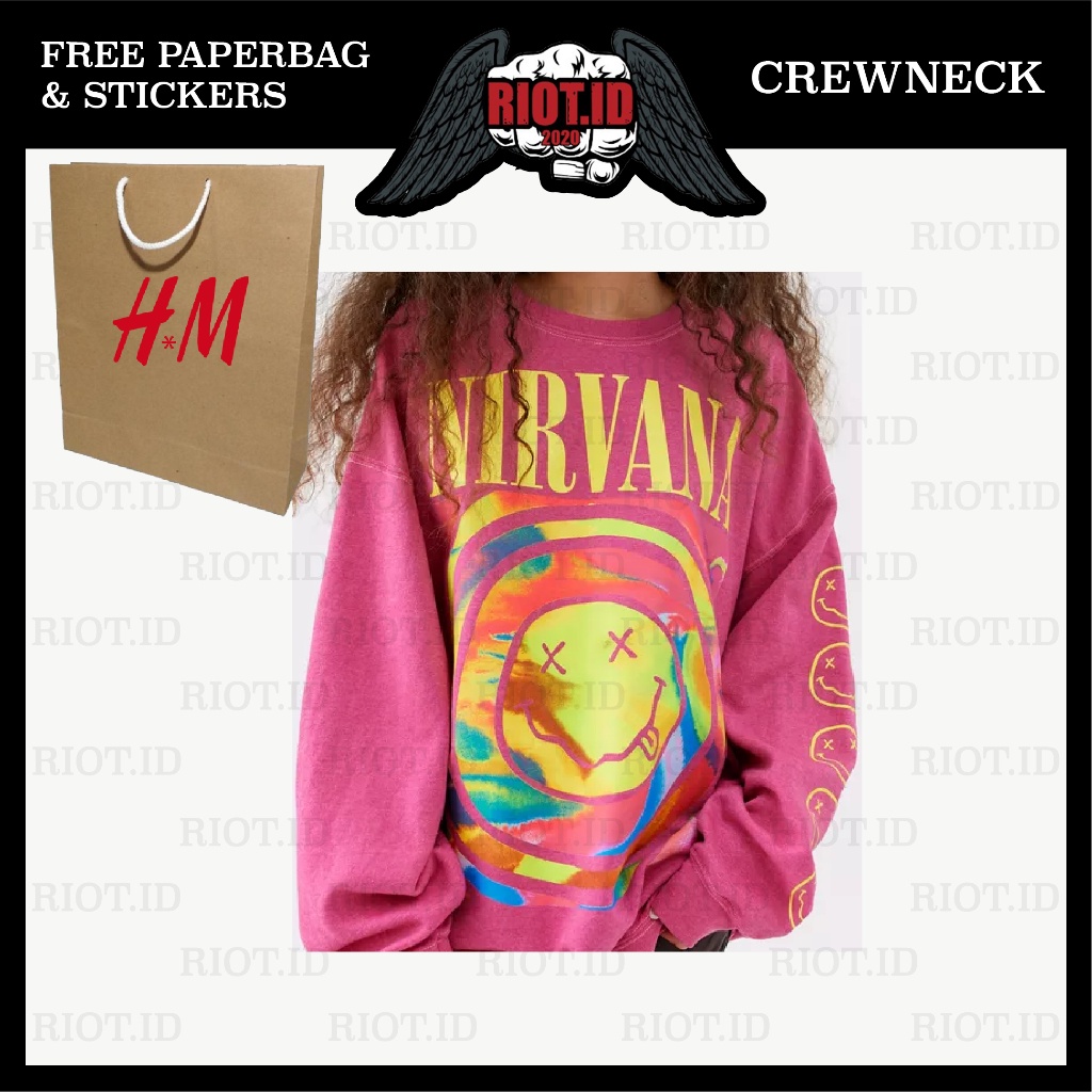 [AMAZED PEOPLE] (12.12) Crewneck Sweater HM Nirvana Smile Pink FREE Paper Bag Full Tag Jaket Hoodie