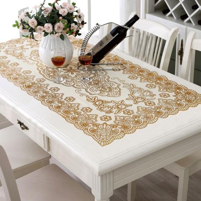 Taplak Meja Ruang Tamu Plastik PVC Cover Meja Table Besar Cantik