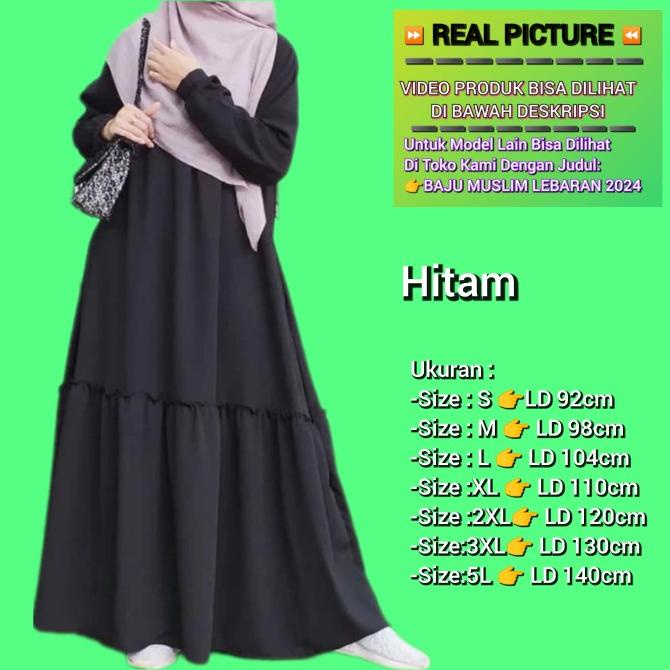 baju gamis jumbo wanita dhieya bigsize LD 110 120 130 140 abaya hitam