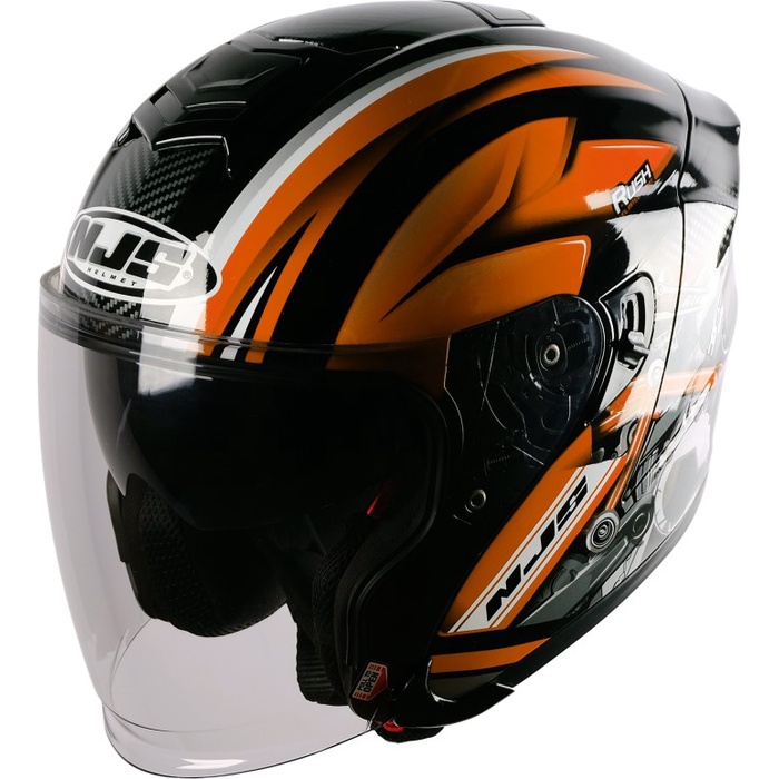 Njs Kairoz Dv Rush Hitam - Orange Fluo Gloss/Doff - Helm Half Face