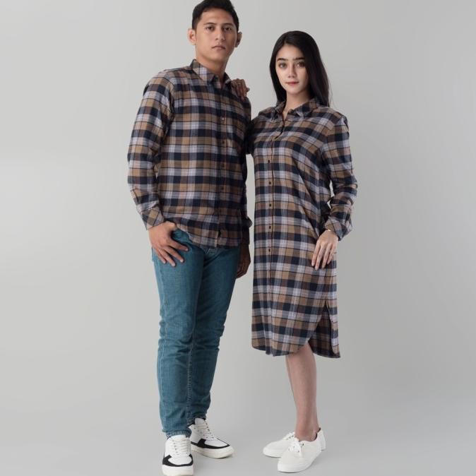 Benhill Kemeja Tunik Couple Flannel Kotak Abu 0731-11335-25263-11333