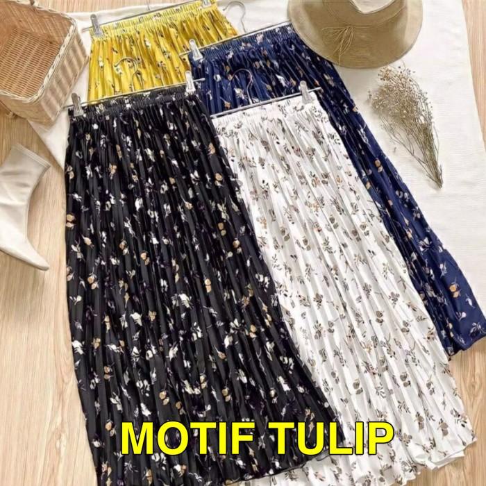 BISA COD - ROK PLISKET PANJANG MOTIF BUNGA PREMIUM ROK KOREA