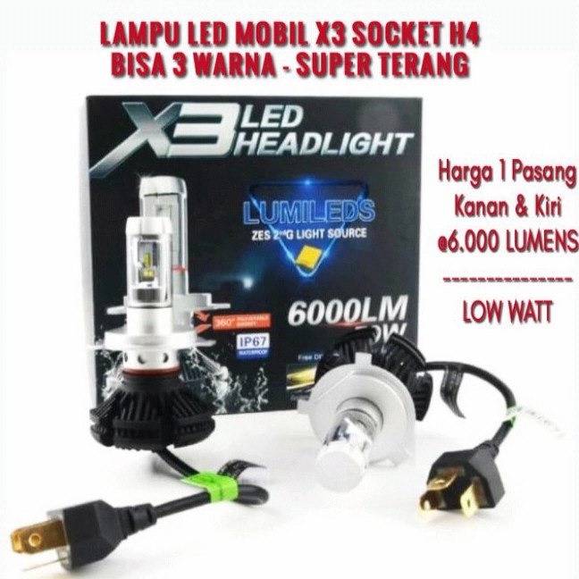 Baru Lampu Head Lamp Turbo Led X3 H4 H11 3 Warna Mobil Kijang Lgx,Lsx,Sgx