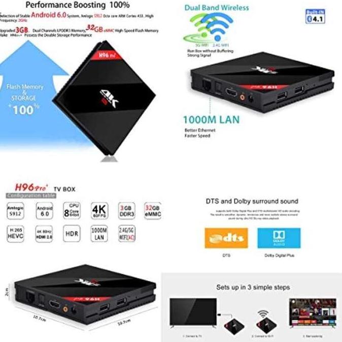 Mediatech Android Tv Box H96 pro Plus,S912,Octacore, 3GB / 32GB 4K