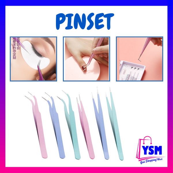 YSM Pinset Bulu Mata Eyelash Pinset Tweezer Lurus Bengkok Lengkung Penjepit Sticker Bulumata Eyelash