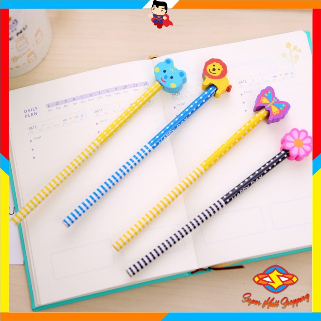 

SMS Pensil Karakter Kartun Lucu Motif Garis Polkadot Pensil Karakter + Penghapus Pensil Lucu Ada Penghapus 3D Pensil Fancy Unik Pensil Warna-Warni Untuk Souvenir Alat Tulis Sekolah TK SD Cartoon Pencil With Eraser Import