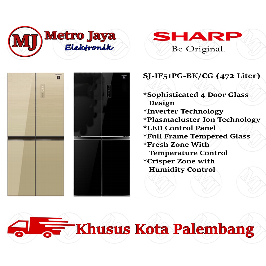 Kulkas Side by side Sharp 4 pintu Sj IF 51 Pg BK 472 Liter