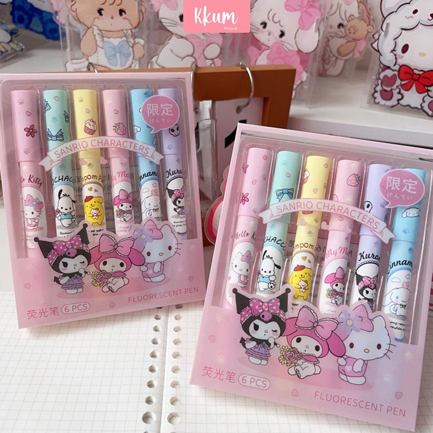 

Populer 6 Pcs 1 Set Stabilo Sanrio Highlighter/ Stabilo Pastel Color Cute Penanda Pewarna