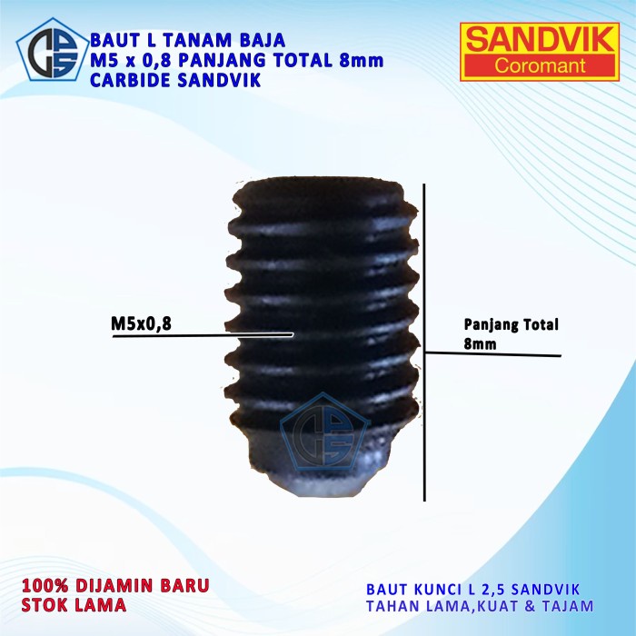 Baut L Tanam M5 x 8 Sandvik Baut L Tanam Baja
