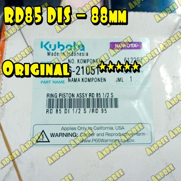 <<<<<] RD-85 DIS Ring Piston Seher Kubota RD85 DIS - 88 mm Original