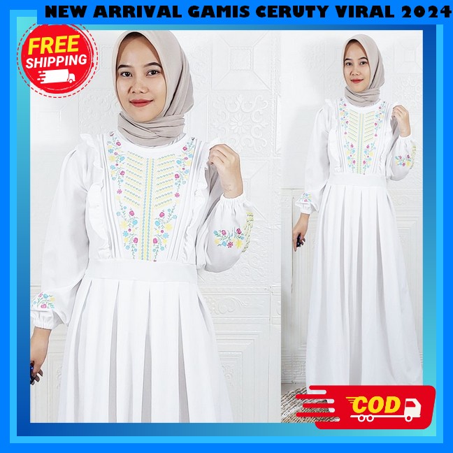 Baju Muslim Dewasa Perempuan Gamus Ceruty Baby Doll Premium Tebaru Gamid Muslimah Motip Impor Murah 