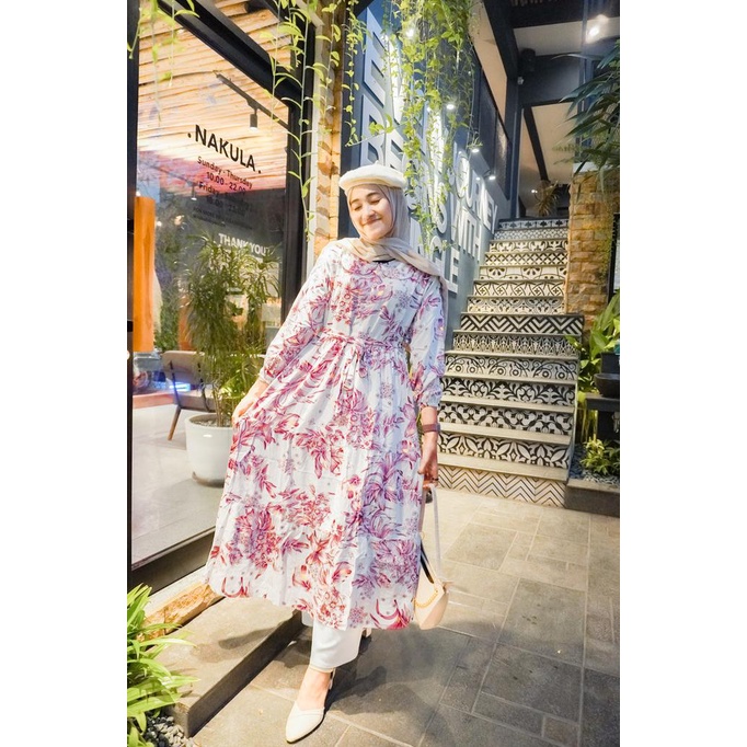 Dress Gamis Midi Rayon Viscose Premium Bestseller, Midi Flower Nhm