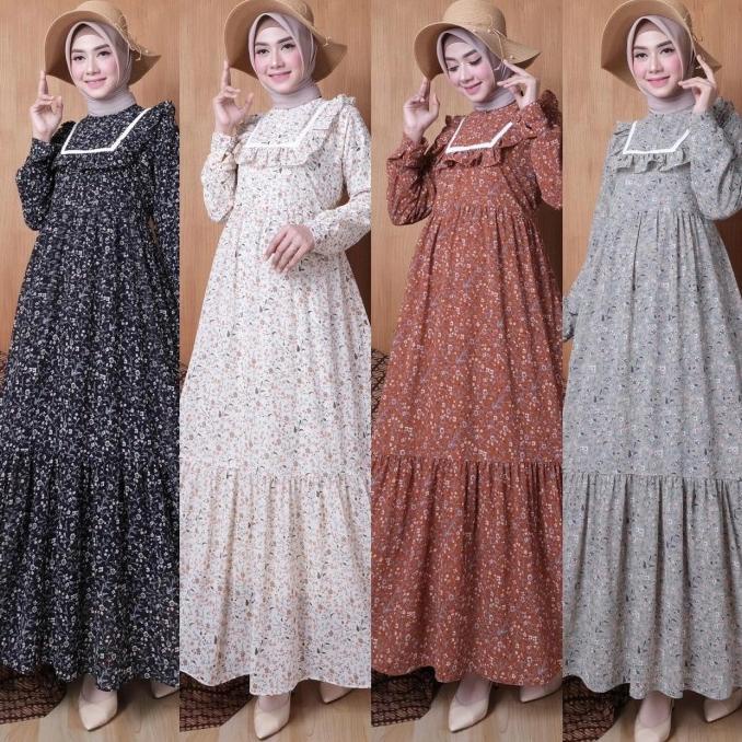 BAJU GAMIS CERUTY MOTIF BUNGA / GAMIS CERUTY PRINT / GAMIS HITAM MOTIF