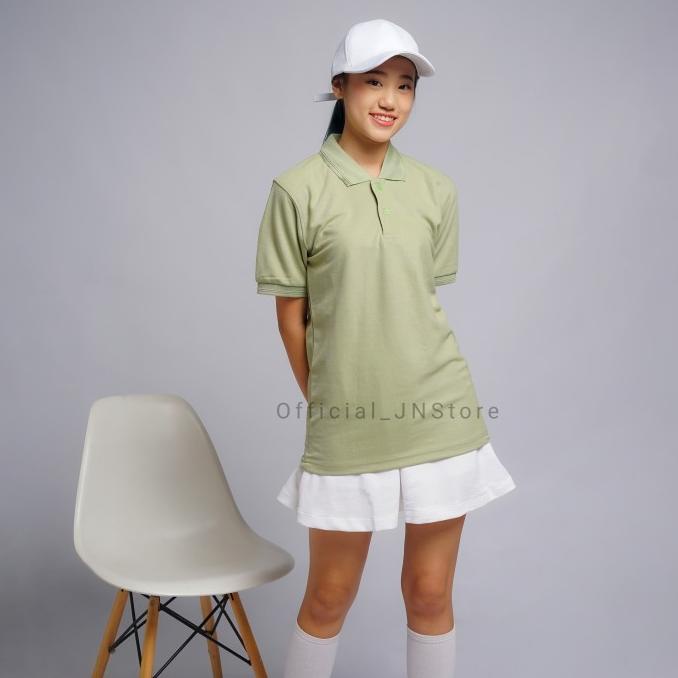 Kaos Polo Wanita Hijau Sage / Green Sage Polos Lengan Pendek