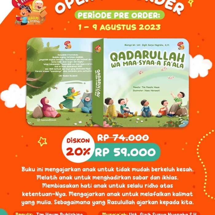 

Terlaris!! Buku Anak ardok Qadarullah wa maa syaa-a faala Haum and Friends