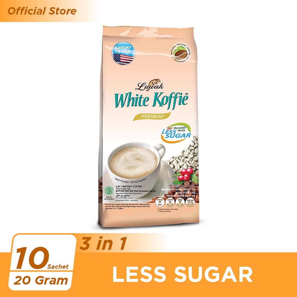 

Kopi Luwak White Koffie Less Sugar Bag 10x20gr