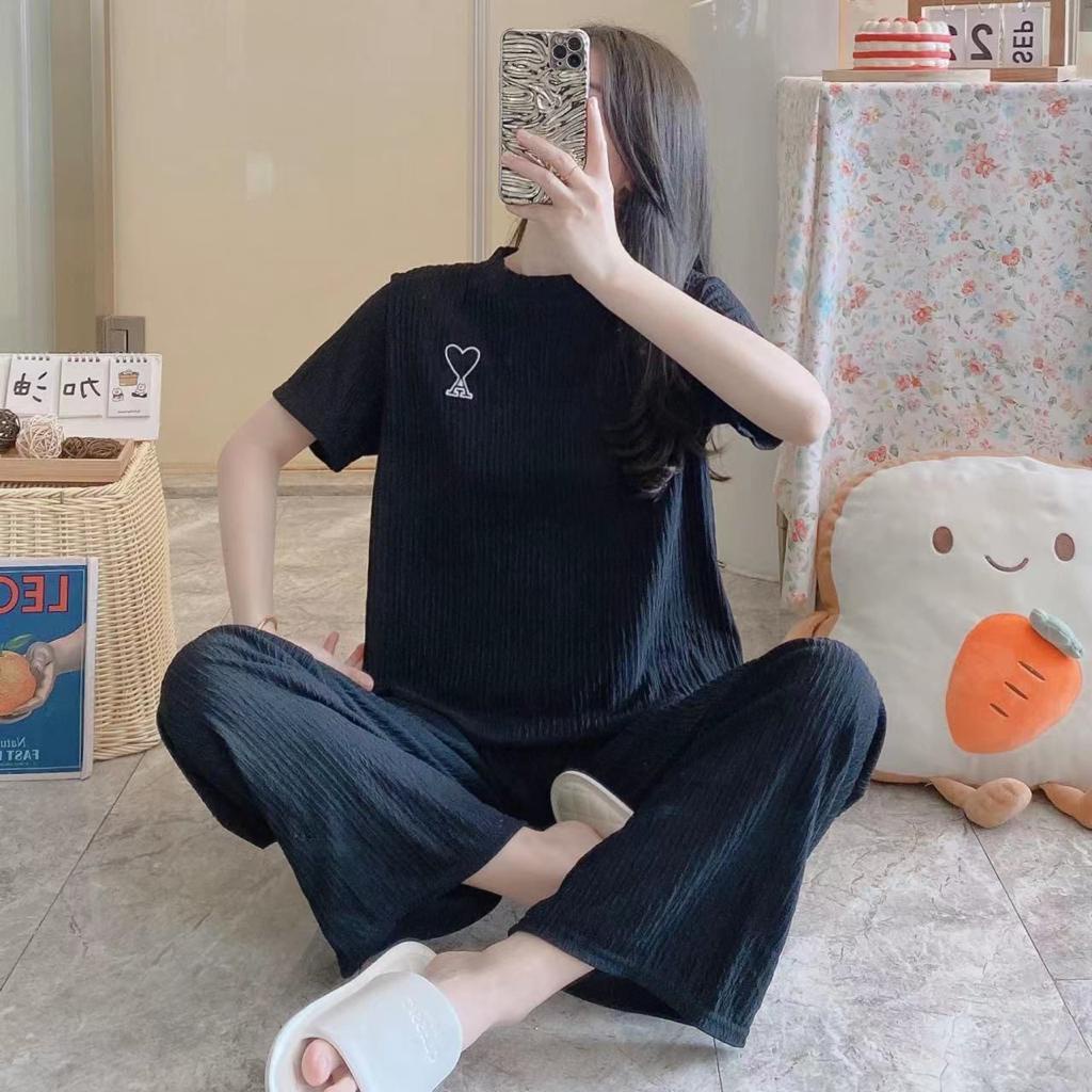 One Set Piyama Lengan Pendek Polos Black