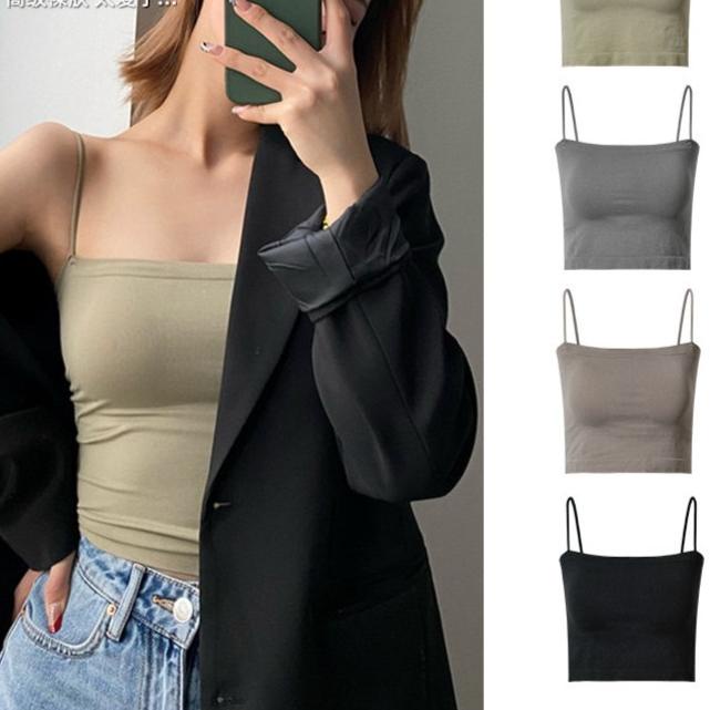 Sale!! Basic Tank Top Bra Square Busa Cup Wanita Tali Kecil Panjang Basic Top