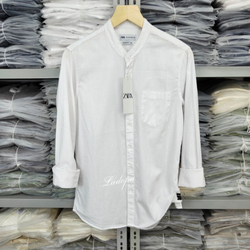 Kemeja Panjang ZARA Kerah Shanghai Kemeja Polos Pria Lengan Panjang  Kemeja Pria Putih