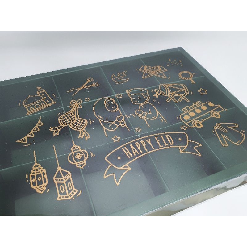 

5 pcs dus box cookies mika motif idul fitri hijau sekat 12 size 7,3 cm