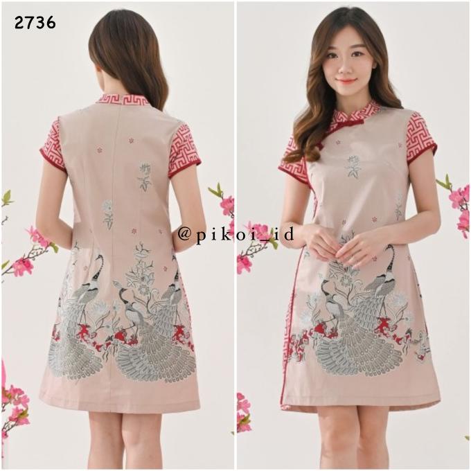 Batik Dress Cheongsam Batik Modern Wanita Lengan Pendek Pink Merah Berkualitas