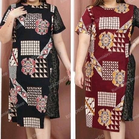 Ready Dress Batik Super Jumbo Wanita/Dress Batik 556 Bpm/Baju Imlek/Natal Pengiriman Cepat