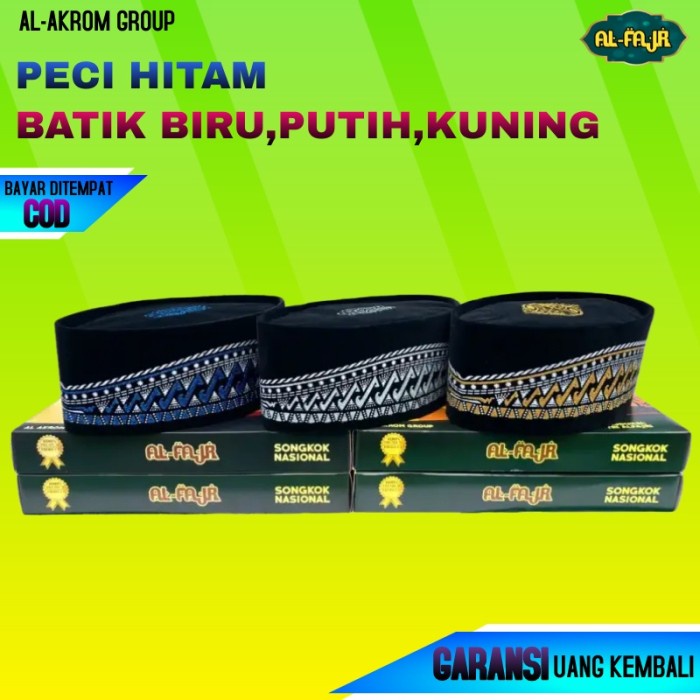 Peci Songkok Kopiah Hitam Motif Batik Kuning