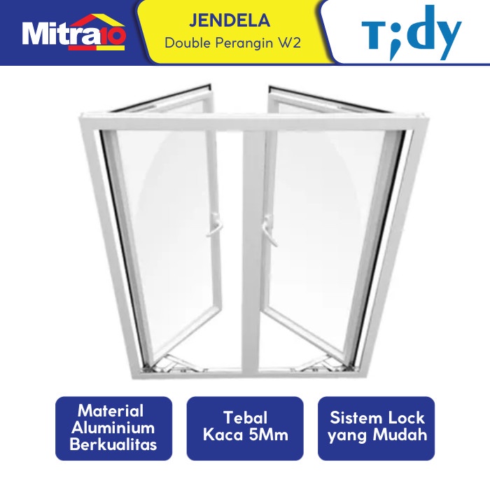 Promo Jendela Aluminium Tidy W2 Double Casement Putih 100Cm X 120Cm