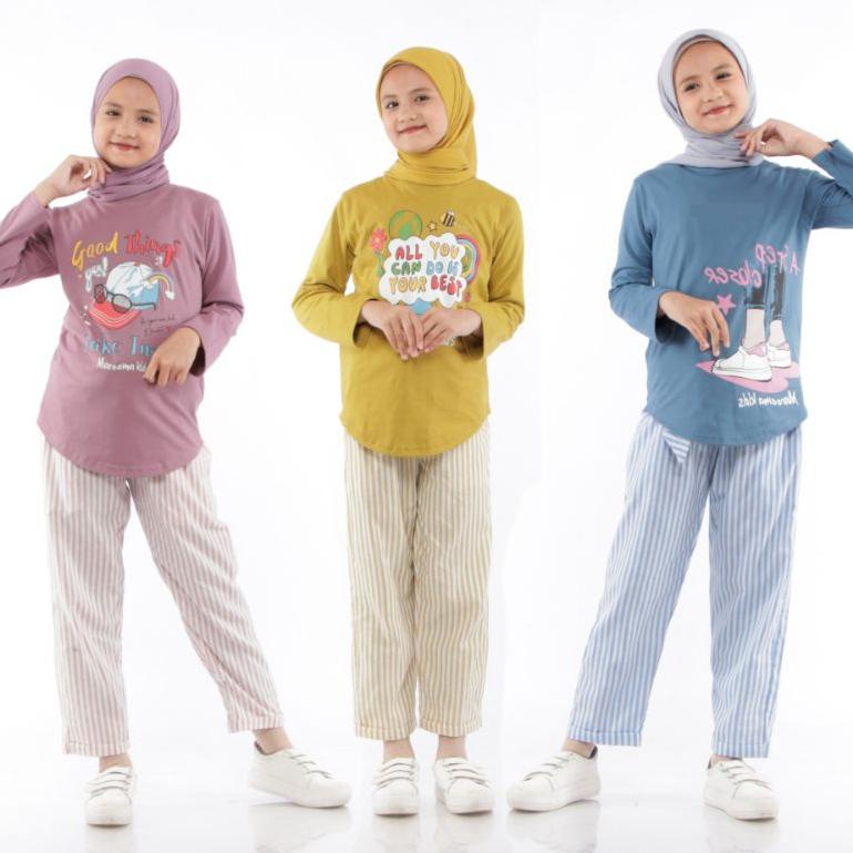 Setelan Anak Perempuan Tanggung Setcel Kaos Terbaru Kekinian Usia 5 Sampai 14 Tahun