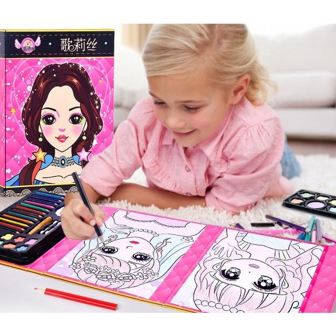 Mainan Anak Perempuan Beauty Makeup, Menggambar + Mewarnai Boneka