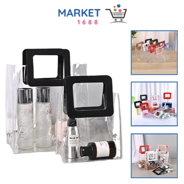 

Market1688 Tas PVC Hampers Transparan Serbaguna Goodie Bag Handle Leather Mika Transparant Handbag Gift Souvenir Murah