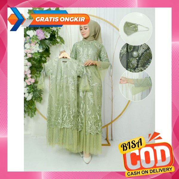 Gamis Couple Ibu Anak Gamis Mikayla Couple Mom & Kids Bahan Ceruty Babydoll Aksen Renda Gamis Mewah 