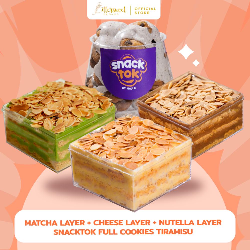 

Ready Bittersweet by Najla - Choco Nutella Layer, Matcha Layer, Cheese Layer & Snacktok Full Cookies Tiramisu